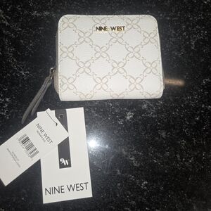 Nine West White & Beige Logo Zip-Around Wallet